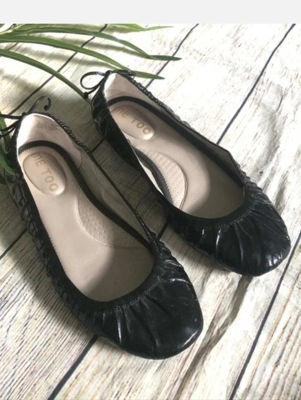 ME TOO Laurel Black Patent Leather Ballerina Flats Flexible Round Toe Size 8.5